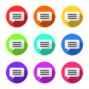 Illustration de bulles de notification de message sur téléphone mobile de différentes couleurs. (Rouge, orange, jaune, vert, bleu, mauve, turquoise)